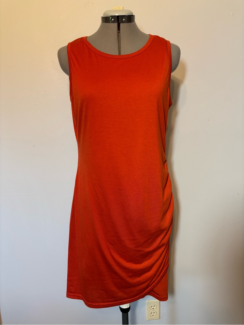 BTFBM Sleeveless Orange Midi Dress with Side Ruching - Large
